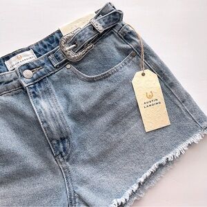 AUSTIN LANDING Mid Rise Jean Shorts Western Silver Buckle Embellishment …